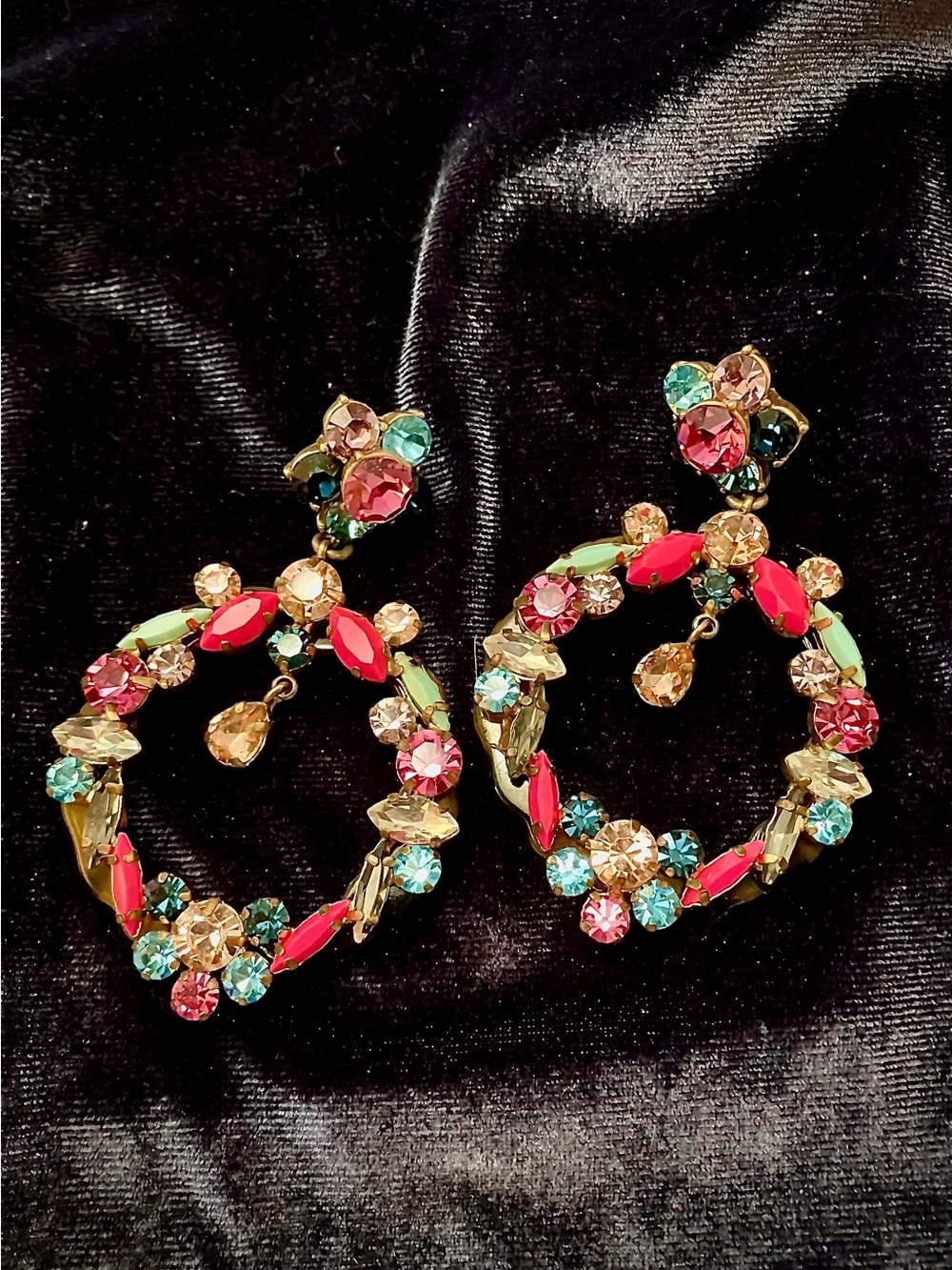 J Crew Tortoise Multicolored Crystal Hoop Earrings